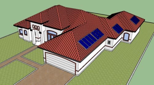 Casa com placas fotovoltaicas